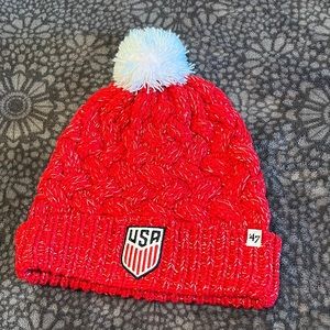 47 USA Beanie (hat) Red & White with pom pom on top. Perfect condition.
